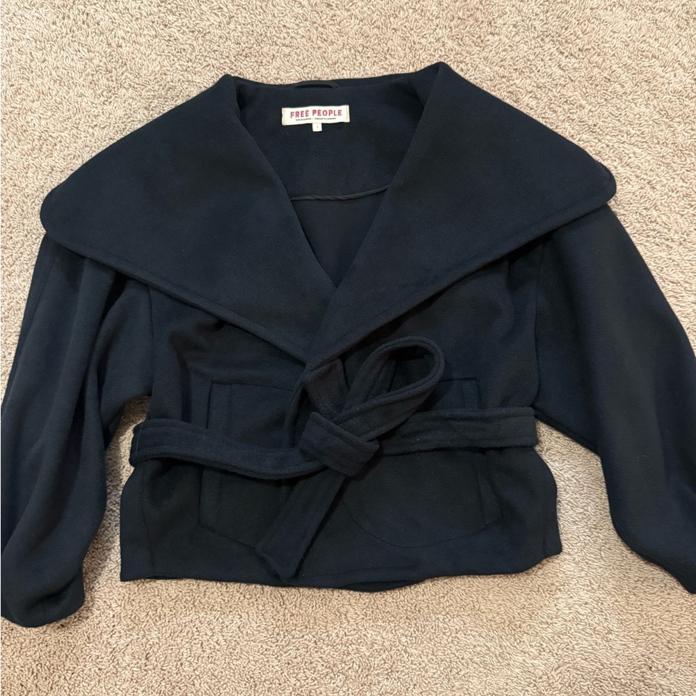 Free People black Belted Cropped Coat